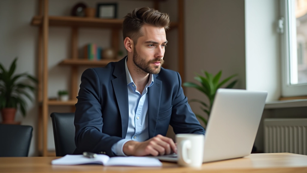 Entrepreneur travaillant sur un ordinateur portable avec des graphiques de croissance à l'écran