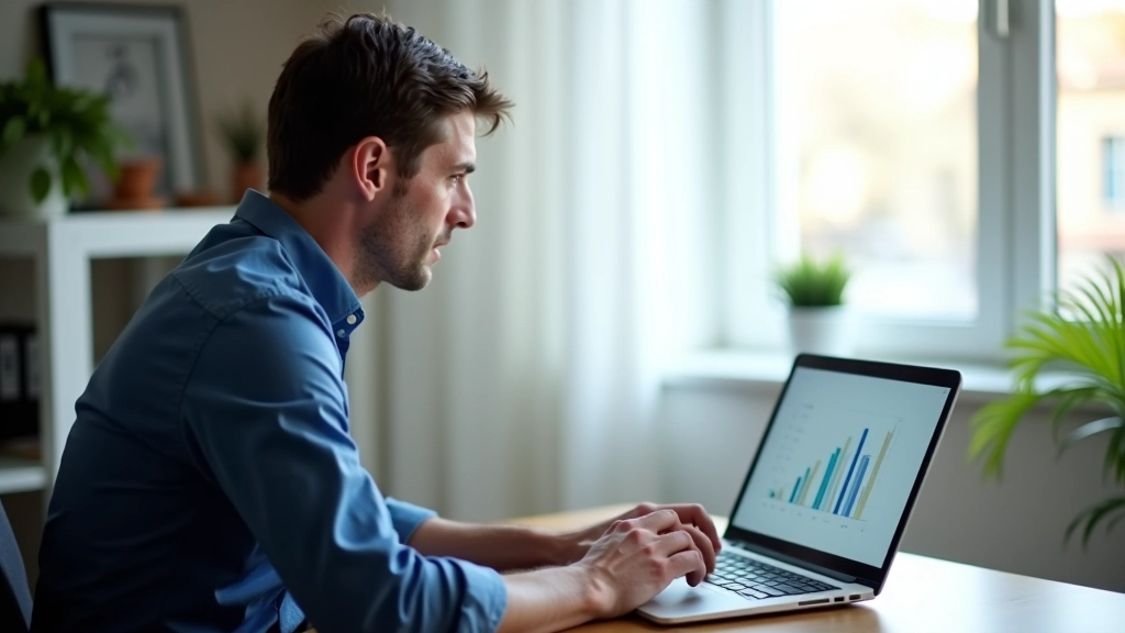 Personne travaillant sur un ordinateur portable avec graphiques de croissance affichés