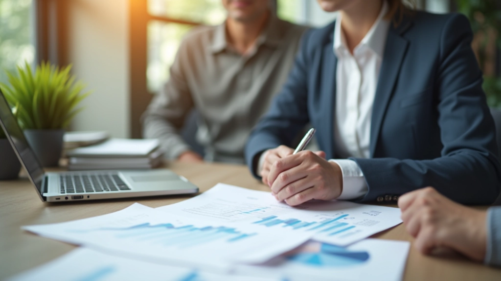 Personne travaillant à un bureau avec documents financiers et calculatrice