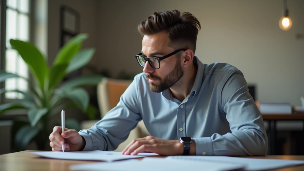Personne réfléchissant à une stratégie d'affaires avec des notes et diagrammes