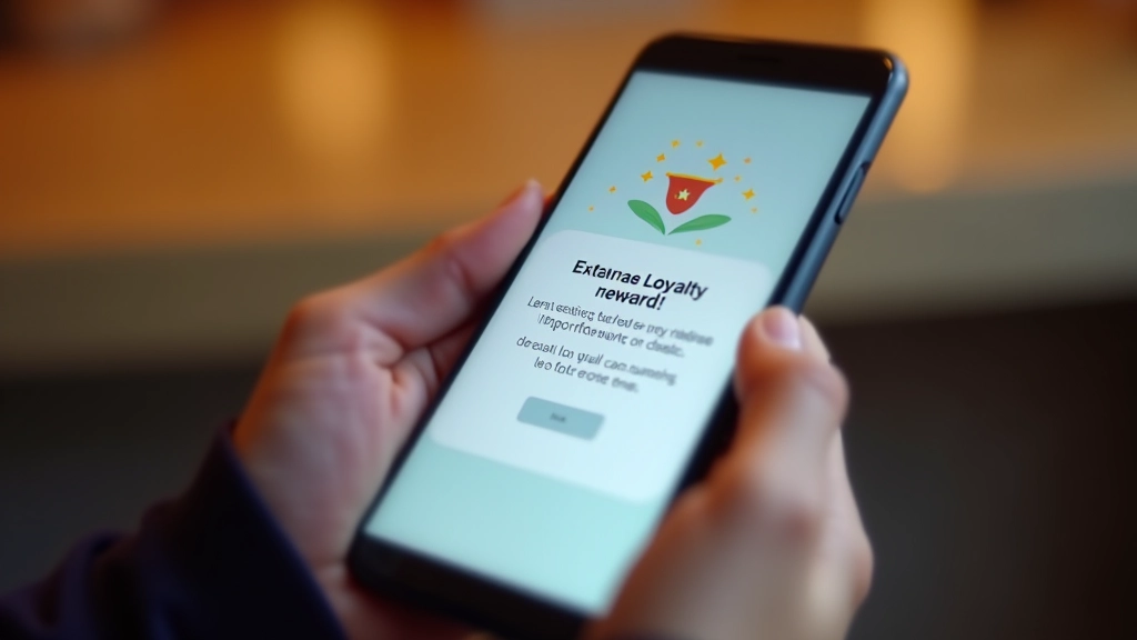 Écran de téléphone affichant une notification de récompense gagnée avec animation de célébration